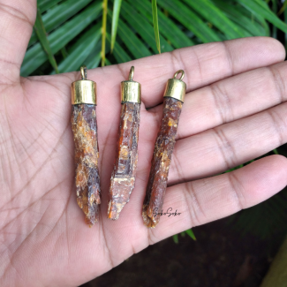 Natural Orange Kyanite Rough Pendant in Brass