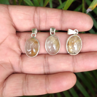 Natural Rutilated Quartz Pendant in Sterling Silver 925